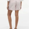 Gestreepte short van linnenmix met riemen