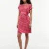 Gestreepte stretch-katoenen jurk met riem