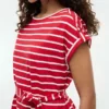 Gestreepte stretch-katoenen jurk met riem