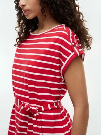Gestreepte stretch-katoenen jurk met riem Gestreepte stretch-katoenen jurk met riem