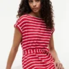 Gestreepte stretch-katoenen jurk met riem
