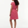 Gestreepte stretch-katoenen jurk met riem