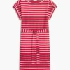 Gestreepte stretch-katoenen jurk met riem