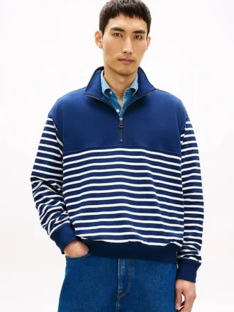 Gestreepte sweater met kwartrits