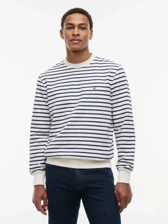 Gestreepte sweatshirt met ronde hals en badstof
