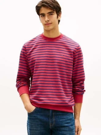 Gestreepte sweatshirt met ronde hals en badstof
