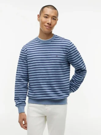 Gestreepte sweatshirt met ronde hals en badstof