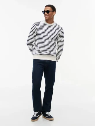 Gestreepte sweatshirt met ronde hals en badstof