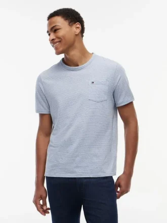 Gestreepte T-shirt met zak van linnenmix
