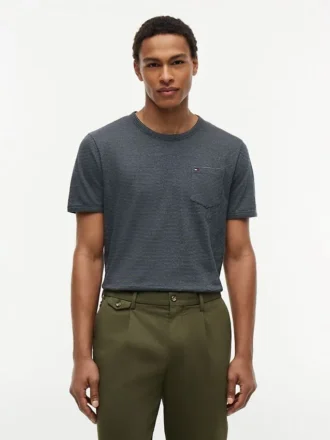 Gestreepte T-shirt met zak van linnenmix