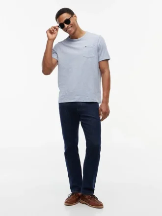Gestreepte T-shirt met zak van linnenmix