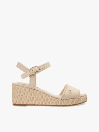 Geweven espadrille-sandaal met sleehak