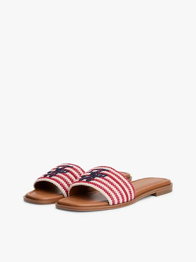 Geweven slippers met monogram en strepen Geweven slippers met monogram en strepen