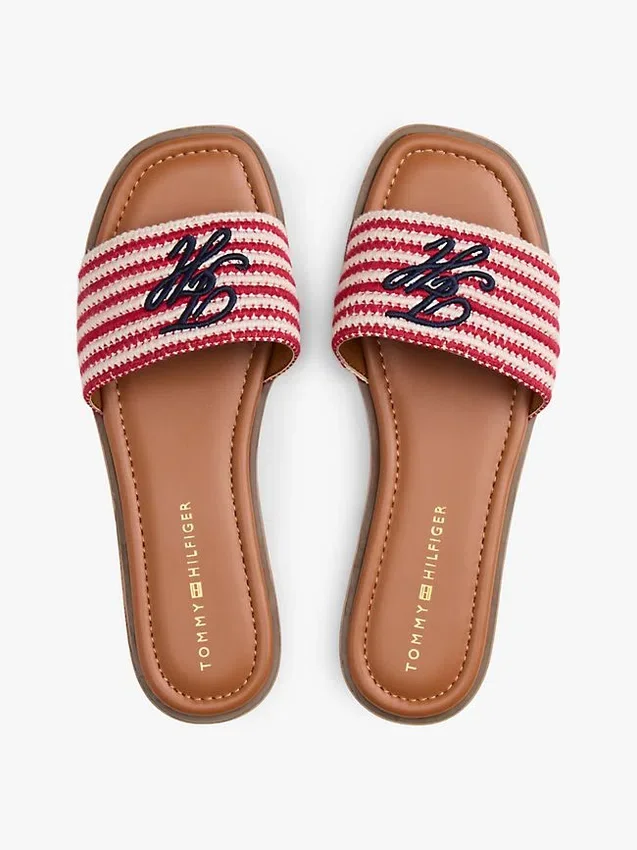 Geweven slippers met monogram en strepen Geweven slippers met monogram en strepen