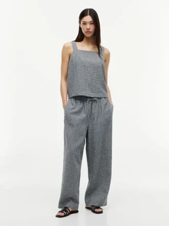Gingham-broek van linnenmix