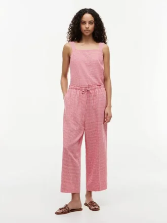 Gingham-broek van linnenmix