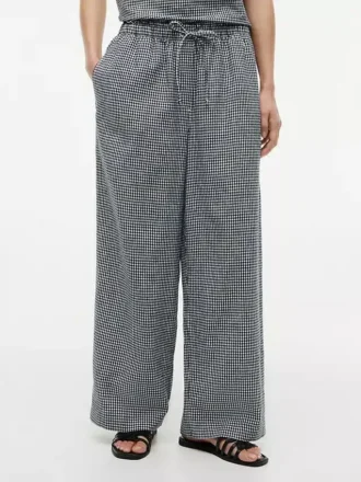 Gingham-broek van linnenmix