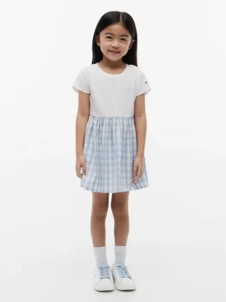 Gingham Seersucker-combinatiejurk voor kinderen