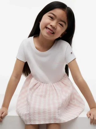 Gingham Seersucker-combinatiejurk voor kinderen