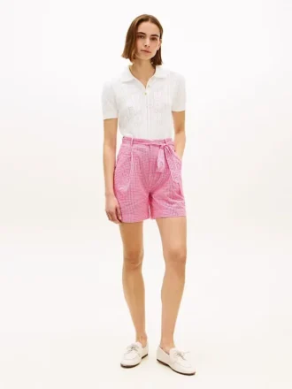 Gingham seersuckershort met riem Gingham seersuckershort met riem