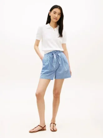 Gingham seersuckershort met riem Gingham seersuckershort met riem