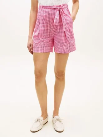 Gingham seersuckershort met riem Gingham seersuckershort met riem