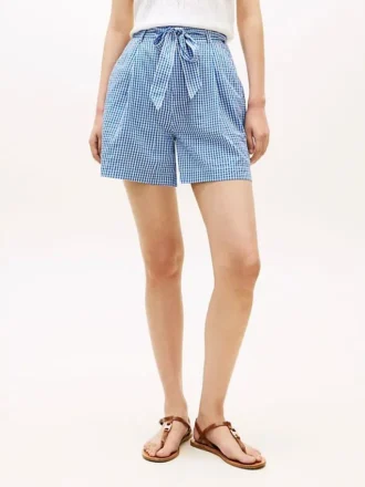 Gingham seersuckershort met riem Gingham seersuckershort met riem