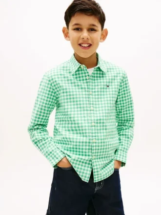 Gingham stretch Oxford-overhemd voor kinderen