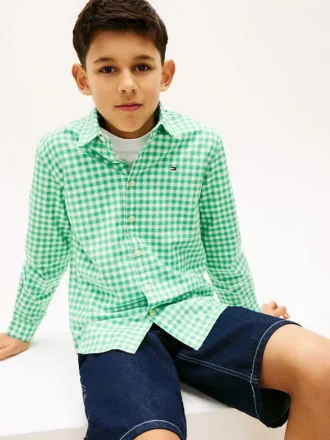 Gingham stretch Oxford-overhemd voor kinderen