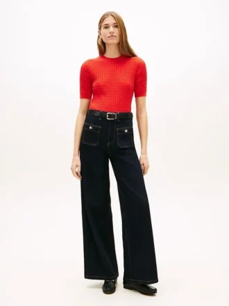 Hoge stretch utility-Jeans met wijde pijpen