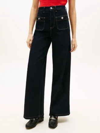 Hoge stretch utility-Jeans met wijde pijpen