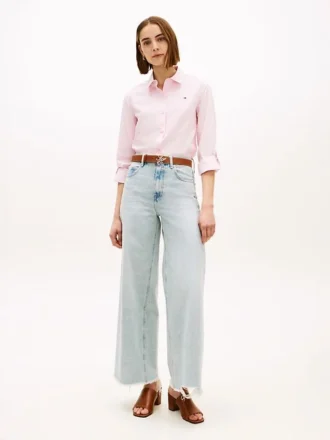 Jeans met ruwe zoom, hoge taille en wijde pijpen