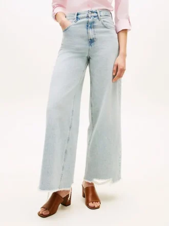 Jeans met ruwe zoom, hoge taille en wijde pijpen