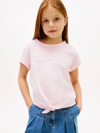 Kinder-T-shirt met Hilfiger-logo en strik aan de voorkant