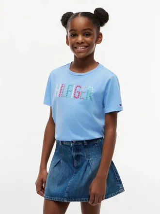 Kinder-T-shirt met pailletten en Hilfiger-logo
