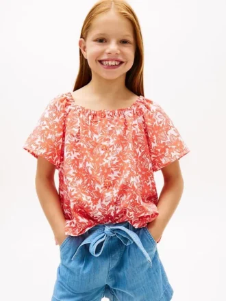 Kinder-top met tropische print en pofmouwen