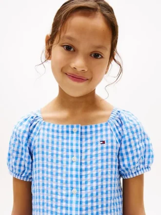 Kinderen’s geruite jurk met pofmouwen