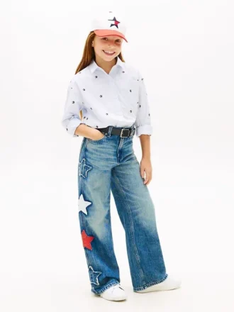Kinderjeans met hoge taille en wijde pijpen met sterrenmotief