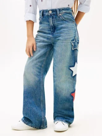 Kinderjeans met hoge taille en wijde pijpen met sterrenmotief