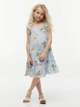 Kinderjurk met bloemenprint en ruches