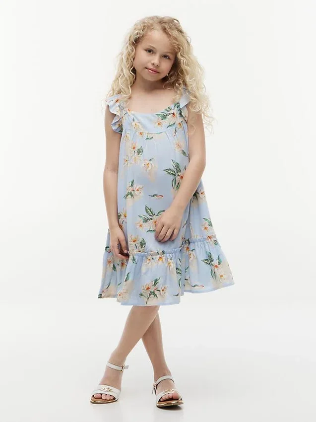 Kinderjurk met bloemenprint en ruches Kinderjurk met bloemenprint en ruches