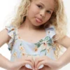 Kinderjurk met bloemenprint en ruches Kinderjurk met bloemenprint en ruches