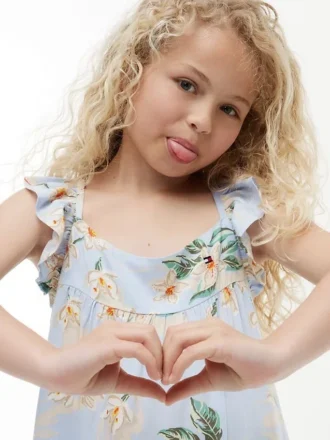 Kinderjurk met bloemenprint en ruches
