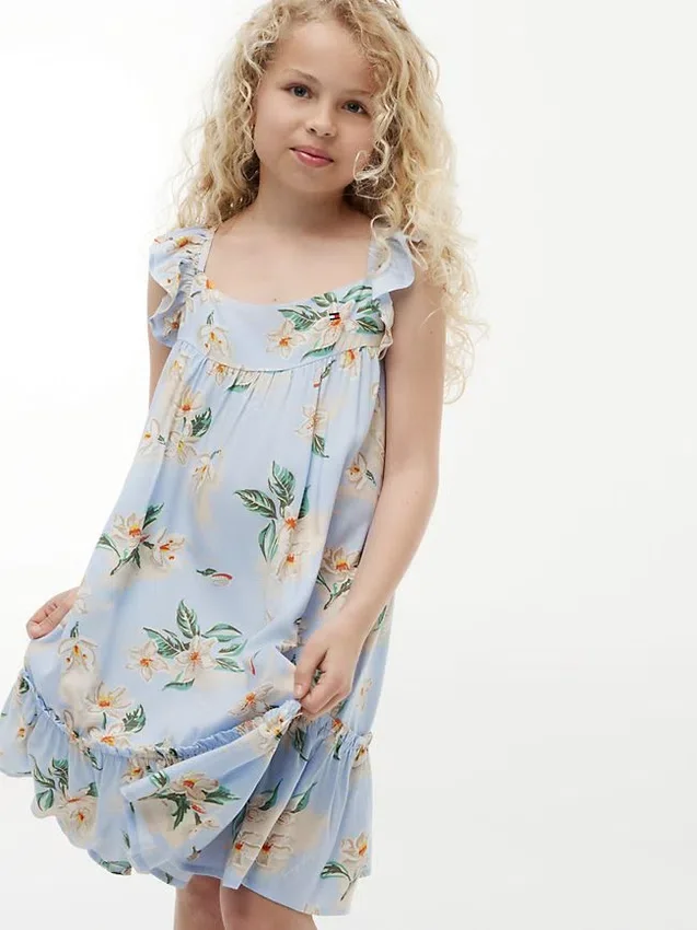 Kinderjurk met bloemenprint en ruches Kinderjurk met bloemenprint en ruches
