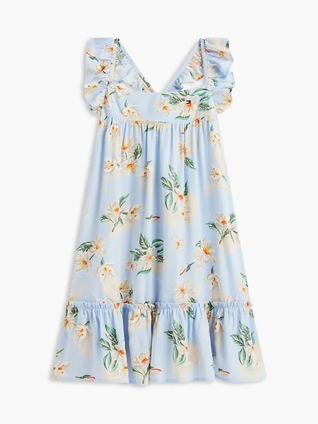 Kinderjurk met bloemenprint en ruches Kinderjurk met bloemenprint en ruches