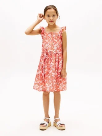 Kinderjurk met bloemenprint en ruches aan de bandjes