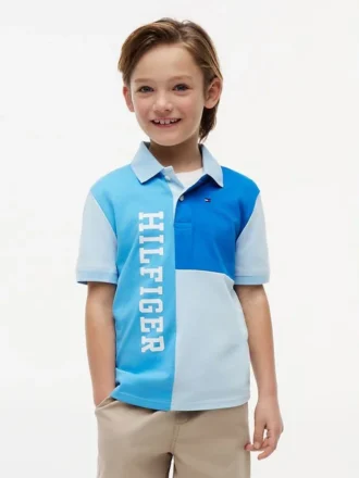 Kinderpolo met stretch en kleurbloklogo