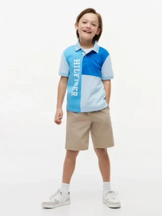 Kinderpolo met stretch en kleurbloklogo