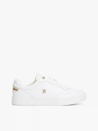 Lederen court sneaker met metallic accenten