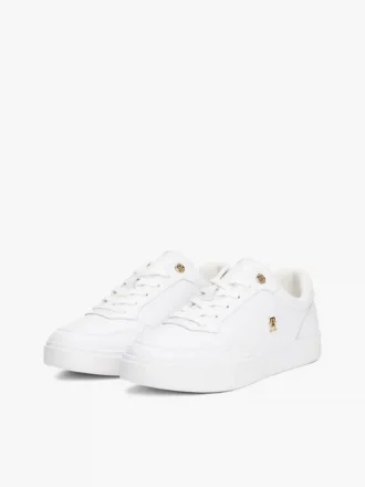 Lederen court sneaker met metallic accenten